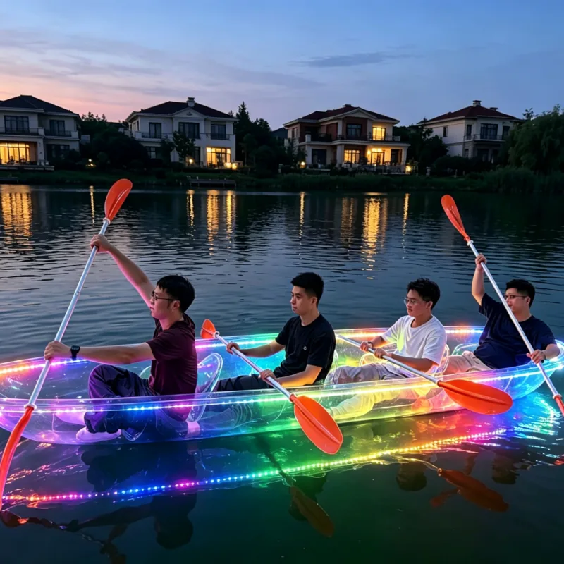 WOLANG 4-person transparent LED kayak at night