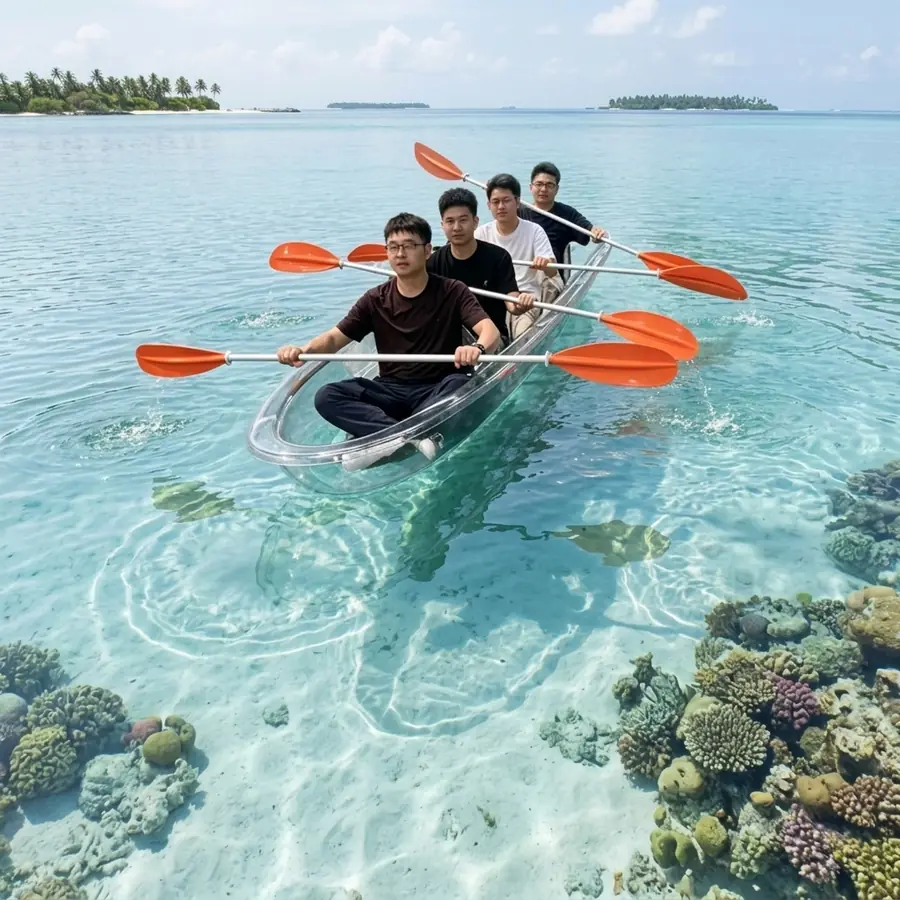 Transparent kayak over clear water