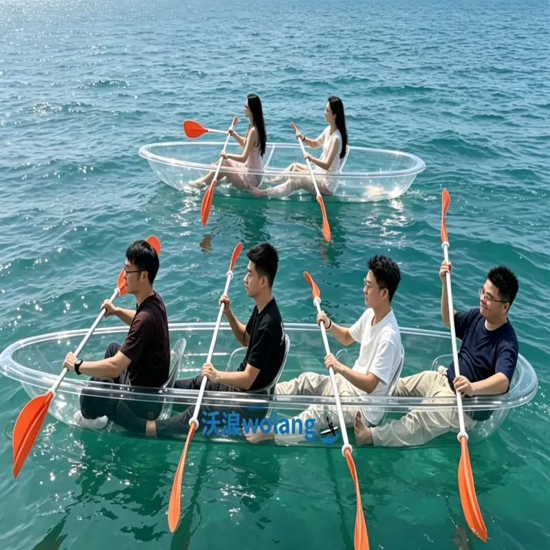 Four-person transparent kayak group